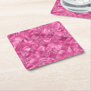 Dessous De Verre Carré Motif à tissage Carré rose chaud