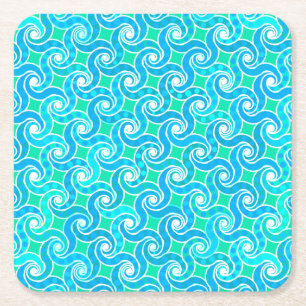 Dessous De Verre Carré motif Abstrait - Bleu, Jade vert & Blanc