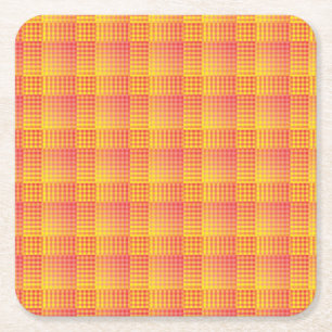 Dessous De Verre Carré Motif abstrait damier rouge jaune