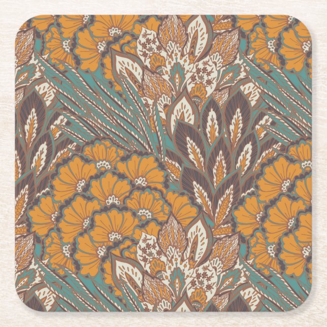 Dessous De Verre Carré Motif abstrait de plume de paon (Devant)