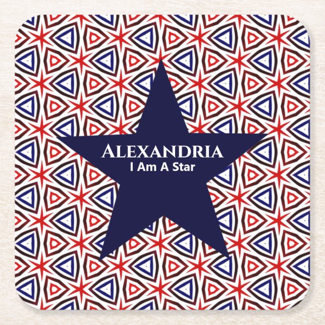 Dessous De Verre Carré Motif américain Patriotic Red White Blue Star (Devant)