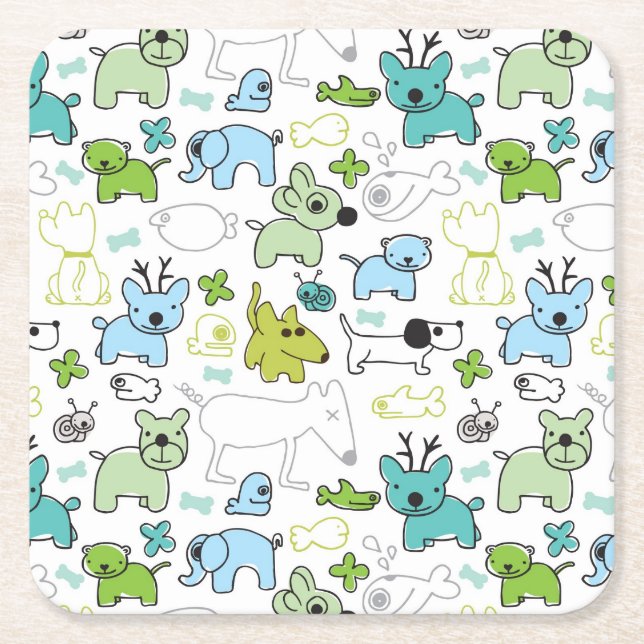 Dessous De Verre Carré motif animal d'arrière - plan d'enfants (Devant)
