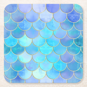 Dessous De Verre Carré Motif Aqua Pearlescent & Gold Mermaid
