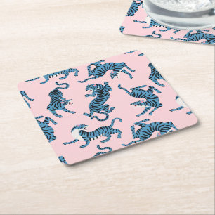 Dessous De Verre Carré Motif asiatique de tigre bleu