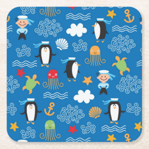 Dessous De Verre Carré motif avec le thème de mer