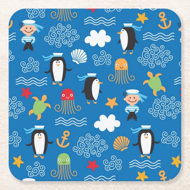Dessous De Verre Carré motif avec le thème de mer (Devant)