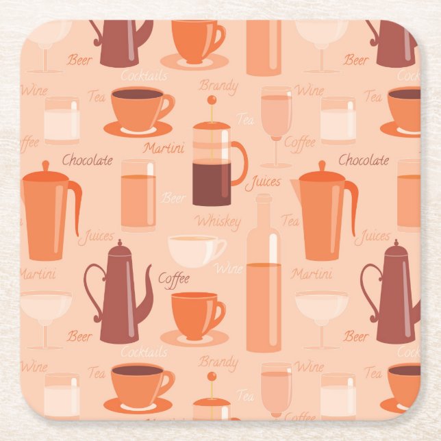 Dessous De Verre Carré Motif avec les boissons et le texte (Devant)