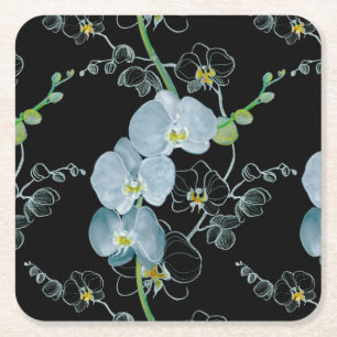 Dessous De Verre Carré Motif blanc d'orchidées d'aquarelle