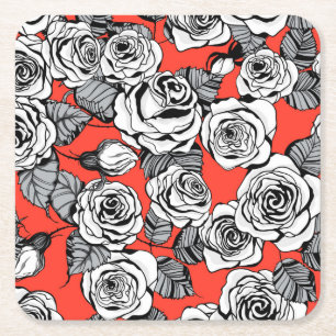 Dessous De Verre Carré Motif blanc roses