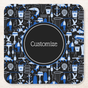 Dessous De Verre Carré Motif bleu pêche Personnalisé