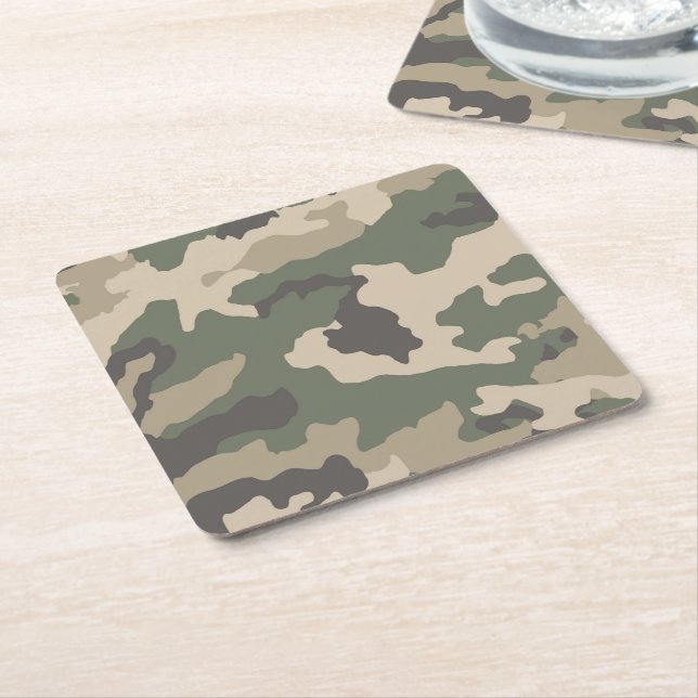 Dessous De Verre Carré Motif Camo Vert (Incliné)
