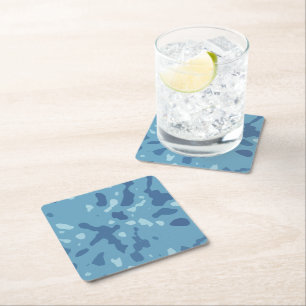 Dessous De Verre Carré Motif camouflage abstrait bleu pastel