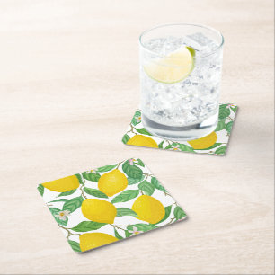 Dessous De Verre Carré Motif citron blanc jaune