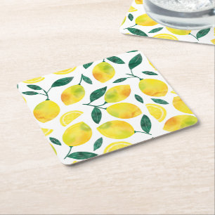 Dessous De Verre Carré Motif citron jaune aquarelle