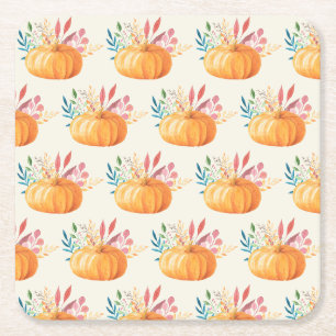 Dessous De Verre Carré Motif Citrouille d'aquarelle orange