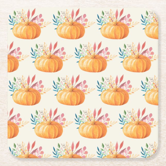 Dessous De Verre Carré Motif Citrouille d'aquarelle orange (Devant)