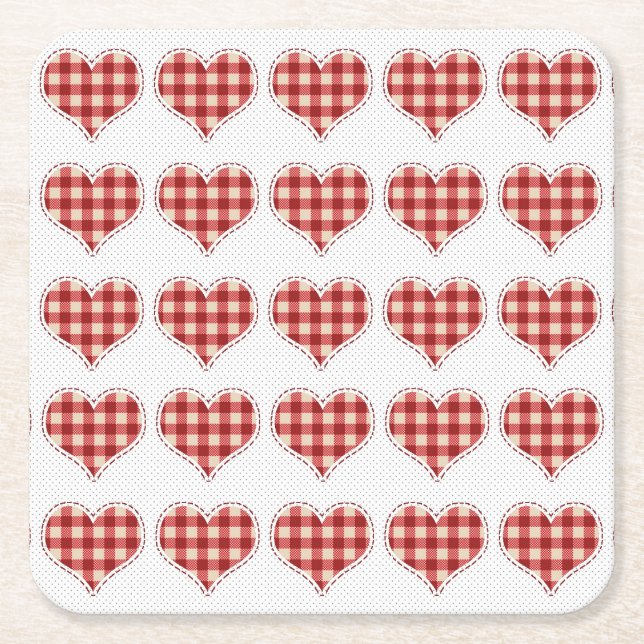 Dessous De Verre Carré Motif Coeurs plaid (Devant)