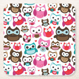 Dessous De Verre Carré motif coloré de hibou