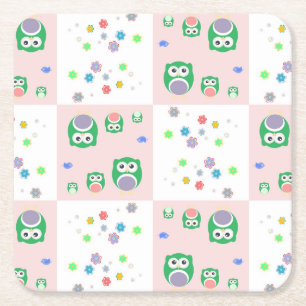 Dessous De Verre Carré Motif coloré de hibou pour des enfants