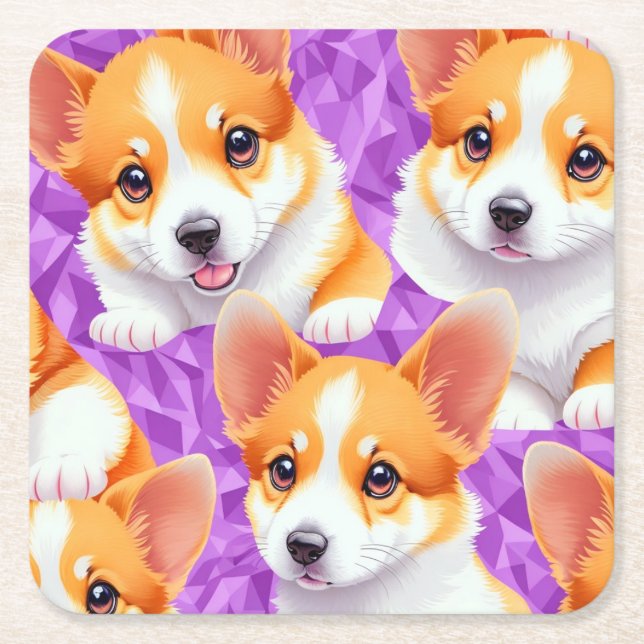 Dessous De Verre Carré Motif Corgi (Devant)