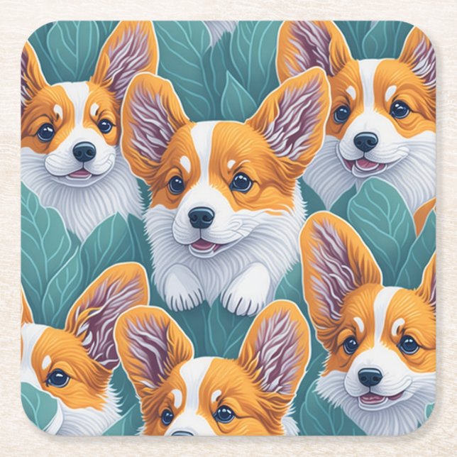 Dessous De Verre Carré Motif Corgi (Devant)