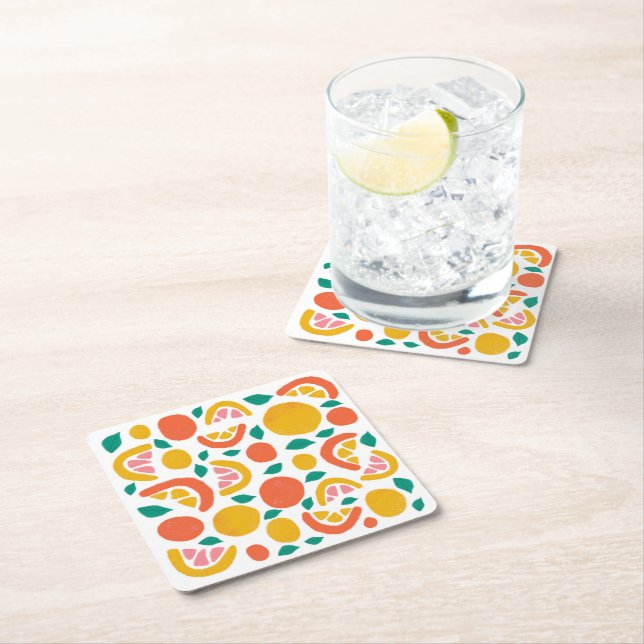 Dessous De Verre Carré Motif d'agrumes de pamplemousse orange (En situation)