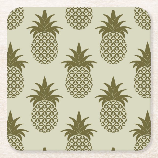 Dessous De Verre Carré Motif d'ananas de Khaki (Devant)