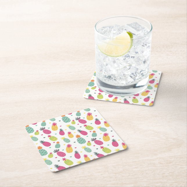 Dessous De Verre Carré Motif d'ananas tropical (En situation)