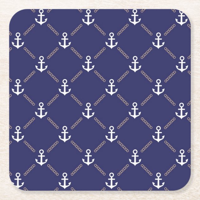 Dessous De Verre Carré Motif d'Ancre (Devant)