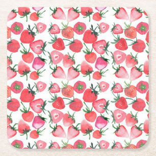 Dessous De Verre Carré Motif d'aquarelle aux fraises rouges juteuses