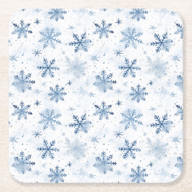 Dessous De Verre Carré Motif d'aquarelle de flocon d'hiver (Devant)