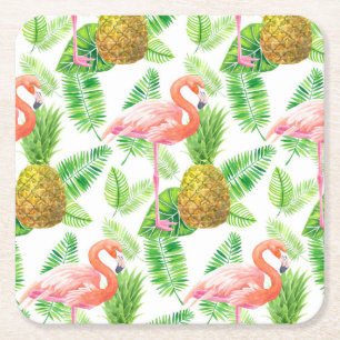 Dessous De Verre Carré Motif d'aquarelle de jardin tropical