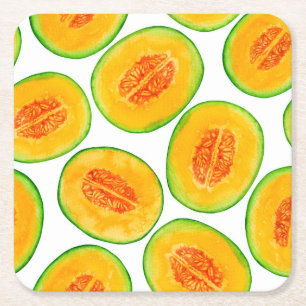 Dessous De Verre Carré Motif d'aquarelle de tranches de melon