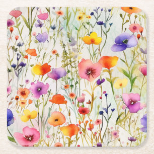 Dessous De Verre Carré Motif d'aquarelle fleur sauvage moderne