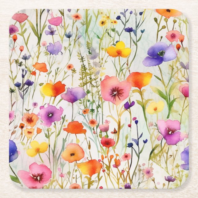 Dessous De Verre Carré Motif d'aquarelle fleur sauvage moderne (Devant)