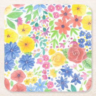 Dessous De Verre Carré Motif d'aquarelle florale