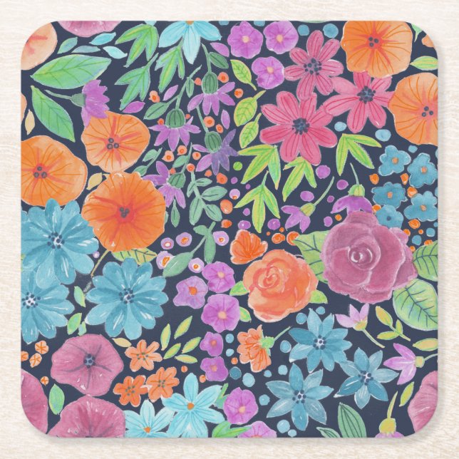 Dessous De Verre Carré Motif d'aquarelle florale (Devant)