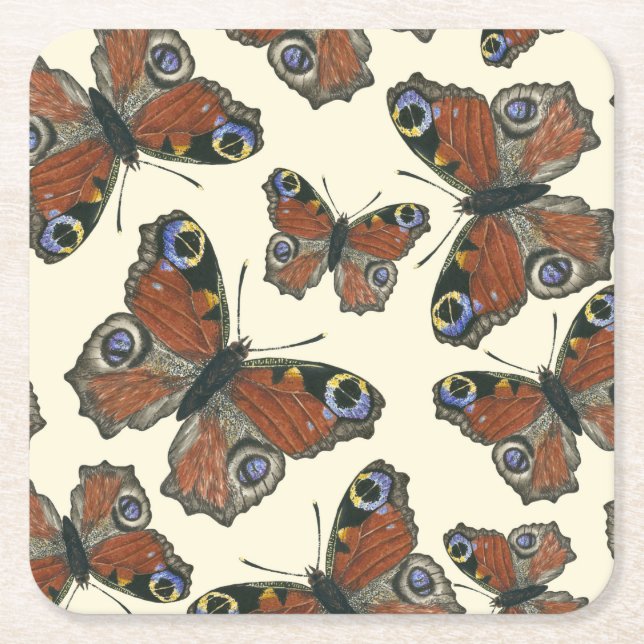 Dessous De Verre Carré Motif d'aquarelle papillons (Devant)