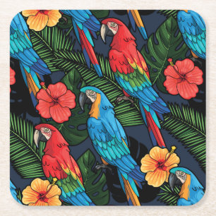 Dessous De Verre Carré Motif d'ara et de ketmie