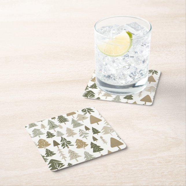 Dessous De Verre Carré Motif d'arbre de Noël moderne (En situation)