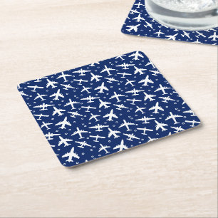 Dessous De Verre Carré Motif d'avion Cool bleu et blanc