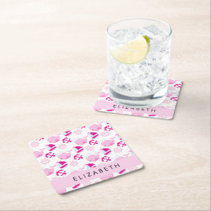 Dessous De Verre Carré Motif De Baleines, Baleines Roses, Votre Nom