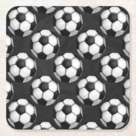 Dessous De Verre Carré Motif de balle de football noir et blanc