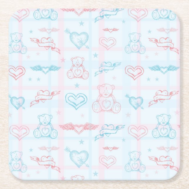 Dessous De Verre Carré motif de bébé avec l'ours de nounours (Devant)