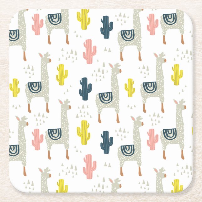 Dessous De Verre Carré Motif de cactus et de lamas (Devant)