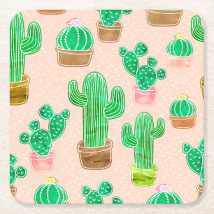 Dessous De Verre Carré Motif de cactus pointillés