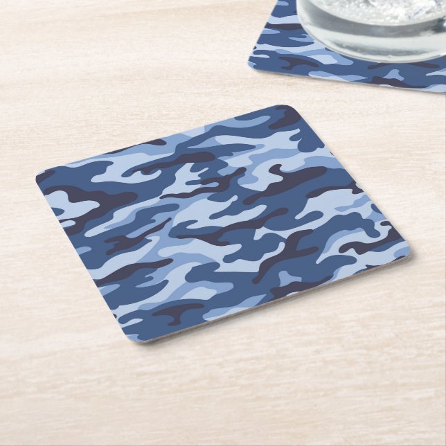 Dessous De Verre Carré Motif de camouflage bleu foncé (Incliné)