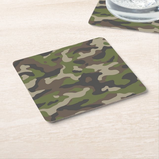 Dessous De Verre Carré Motif de camouflage vert (Incliné)