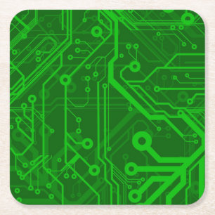 Dessous De Verre Carré Motif de carte électronique de vert