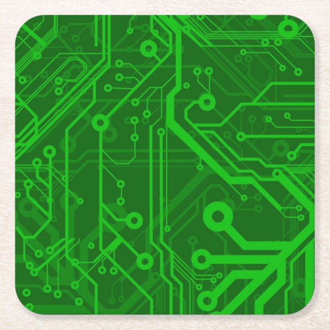 Dessous De Verre Carré Motif de carte électronique de vert (Devant)